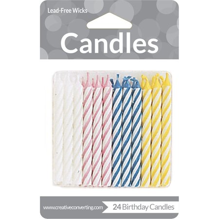 CREATIVE CONVERTING Assorted Striped Candles, 2.5", 288PK 089160034